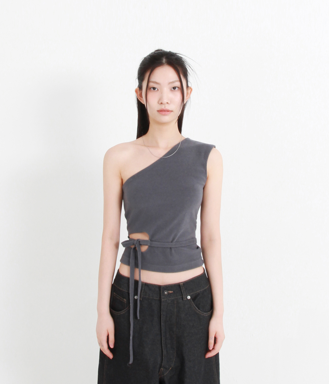 [2th re-order] UNBALANCED SLEEVELESS TOP (CHARCOAL)