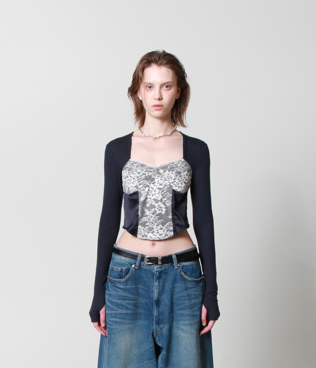 FLOWER LACE KNIT TOP (NAVY)